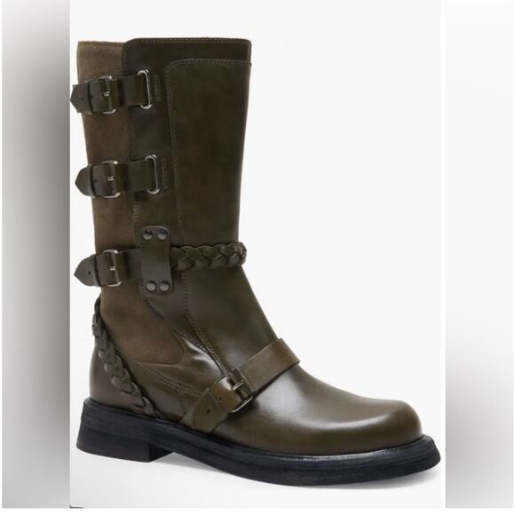 Free People Women's Billie Buckle Boots Leather Olive Green Size 8.5 NWB - Picture 3 of 10